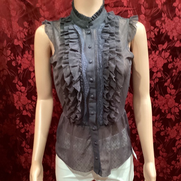 Charlotte Russe Tops - CHARLOTTE RUSSE charcoal medium button down mesh laced sleeveless blouse.